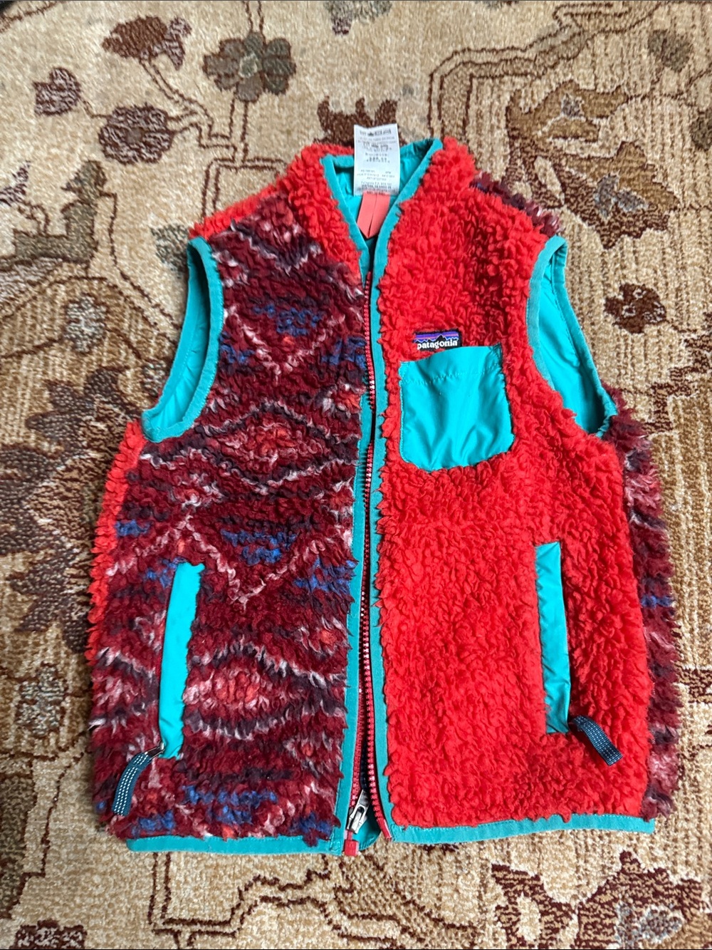 Retro-X Fleece Vest - red and turquoise 5T